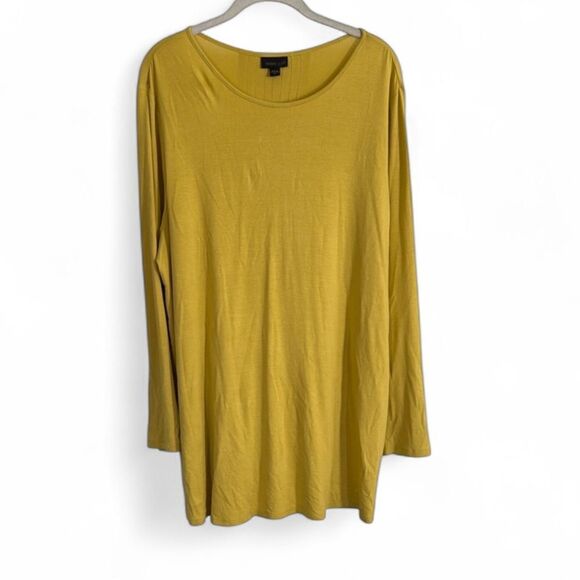 J. Jill Mustard Yellow Long Sleeve Tunic Top XL Pleated Back Stretch Blouse - Picture 3 of 9